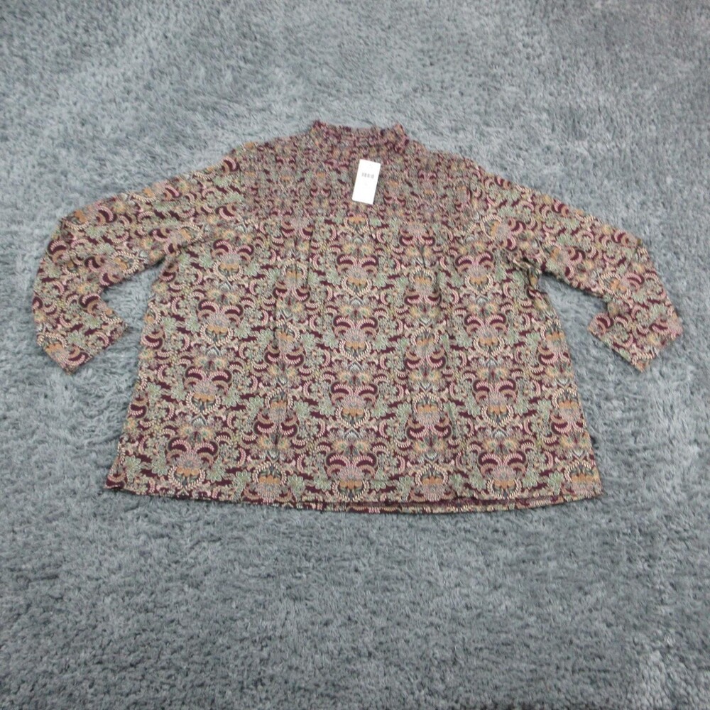 J.Jill Blouse Womens 3X Purple Tunic Paisley Mock Neck Long Sleeve NWT